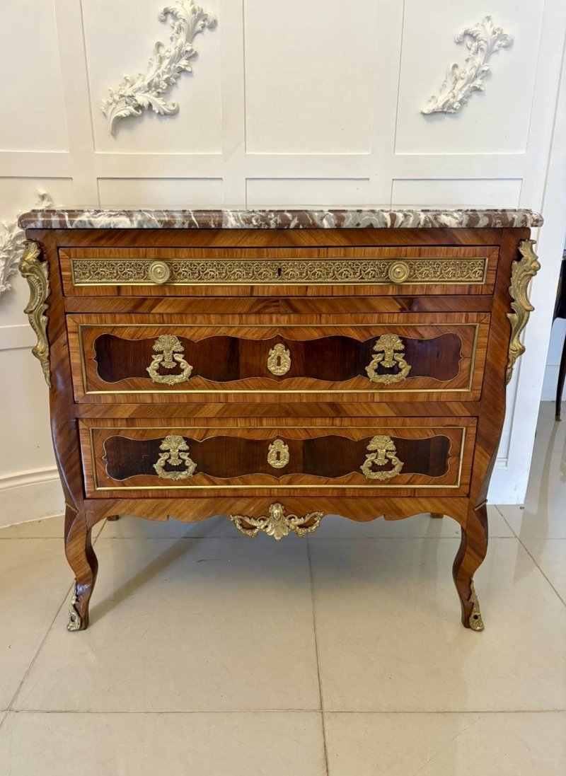 Outstanding Quality Antique Victorian French Marble Top Commode Chest of Drawers